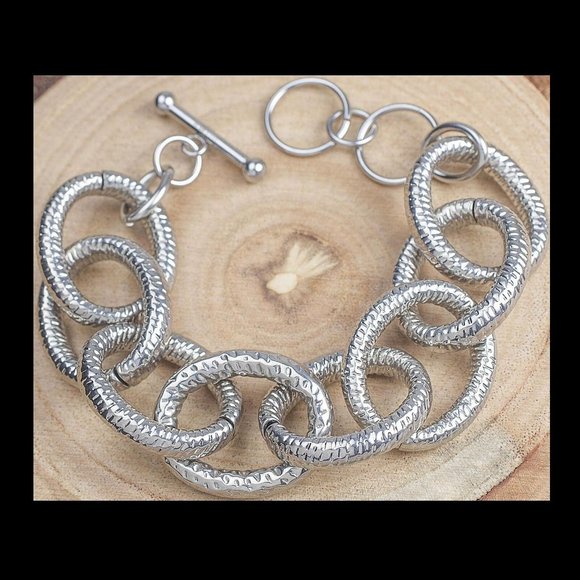 New Silver Large Link Toggle Chain Bracelet - Picture 5 of 5